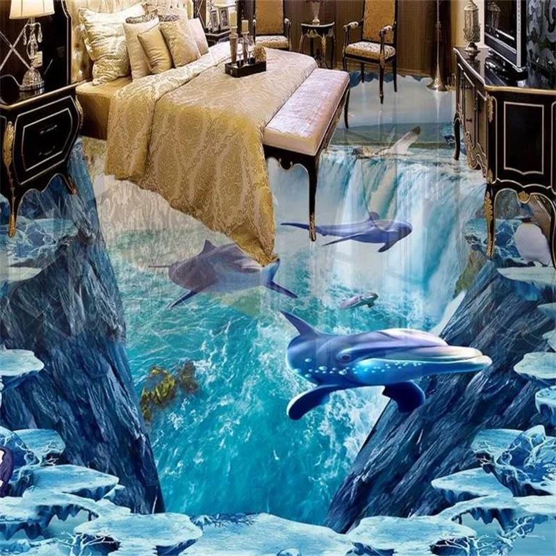 

3D Flooring Custom Wallpaper For Walls 3 D Photo Wallpaper 3D Floor Snow Water Living Room 3D PVC Flooring Waterproof