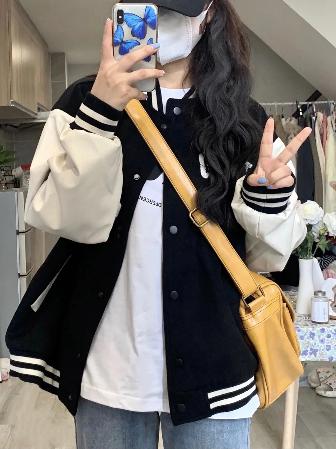 

Baseball Jackets Leather Womens Spring Workplace Spliced Lace-Up Mesh Pockets Slim Edge Camping Preppy Female Multi-Functional