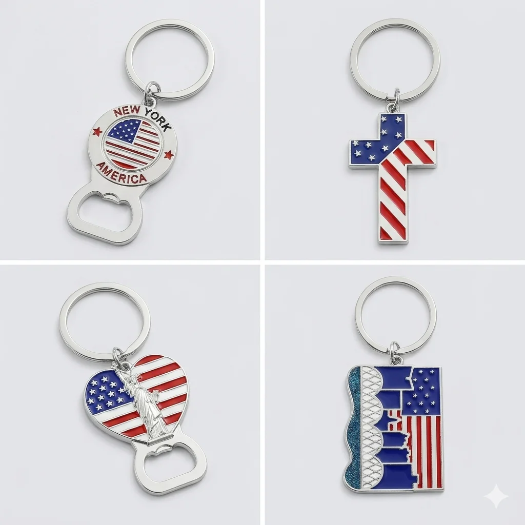 American Independence Day Flag Keychain Charm - Flag, Heart, Statue of Liberty, Torch, New York (NY) Keychain