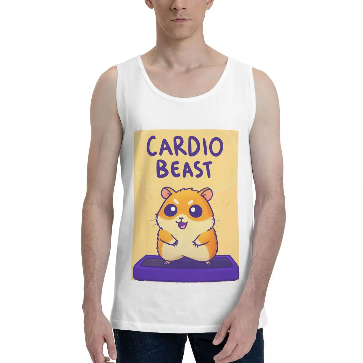 Camiseta sin mangas para hombre, 100% algodón, con estampado de cardio beast hamster workout, chaleco, ropa sin mangas, camisetas, camisetas sin mangas para hombre