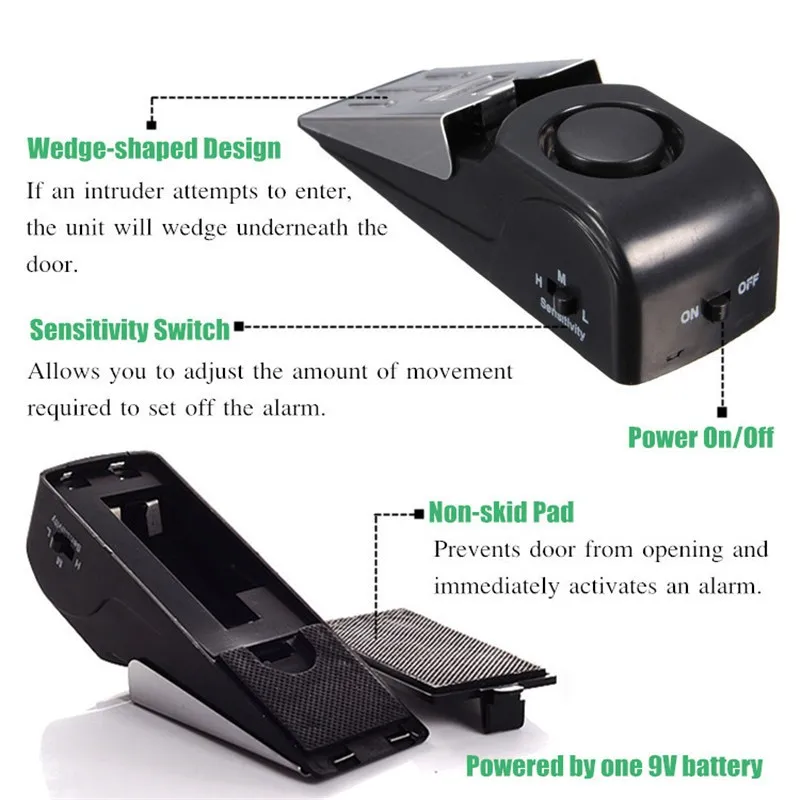 KERUI 125DB Anti-theft Burglar Stop System Security Home Alarm System Door Block Blocking Home Wedge Stopper Shaped Safety Stop