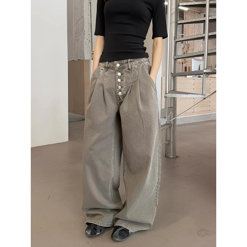 YIBASHU Women's Brown Y2k Jeans Oversize Grunge Jean Pants Vintage Harajuku Baggy Boyfriend Denim Trousers Alternative Clothes view 6