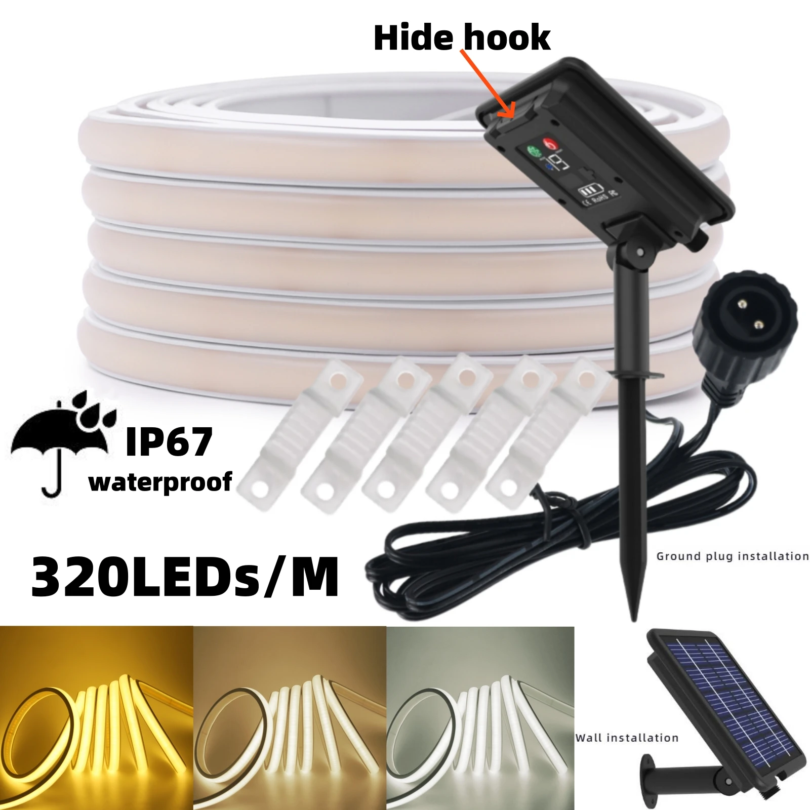 24V COB Solar Neon Light Strips 320LEDs/M Tape Lamps Ribbon LED Diode Rope IP67 RA90 Dimmable Backlight Cold Natural Warm White