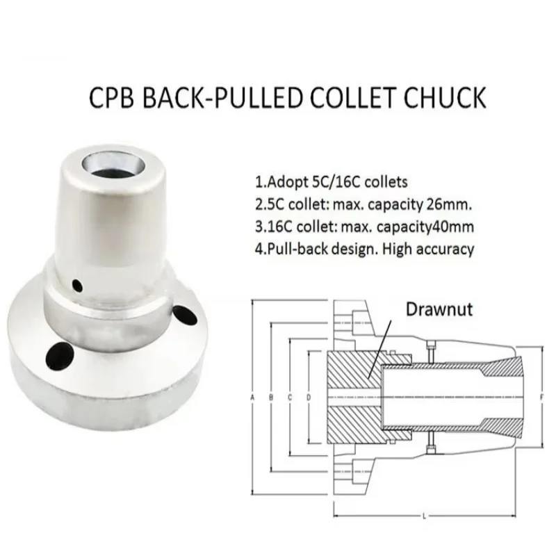CPB-5CA5 CPB-5CA6 CPB-16CA5 CPB-16CA6 High Precision Back Pull Chuck 5C 16C Collet Chuck Lathe Collet