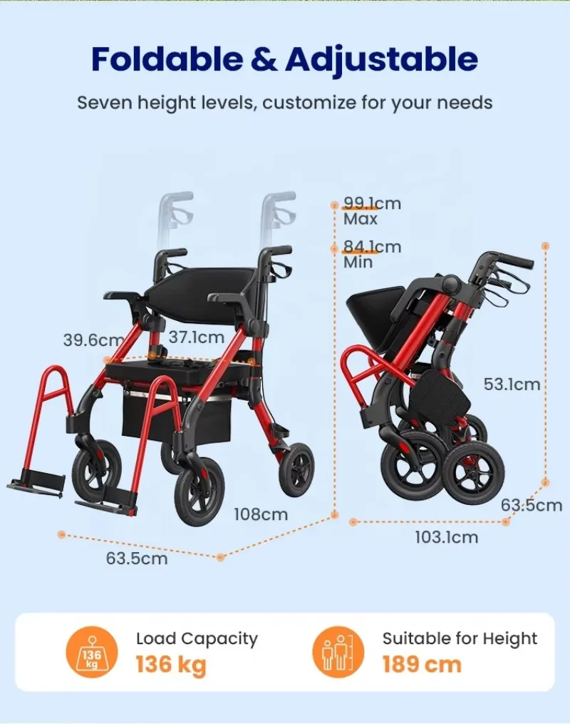 Light Folding Portable Smart Lithium   Powered Mobility Aid High Load Capacity for Elderly