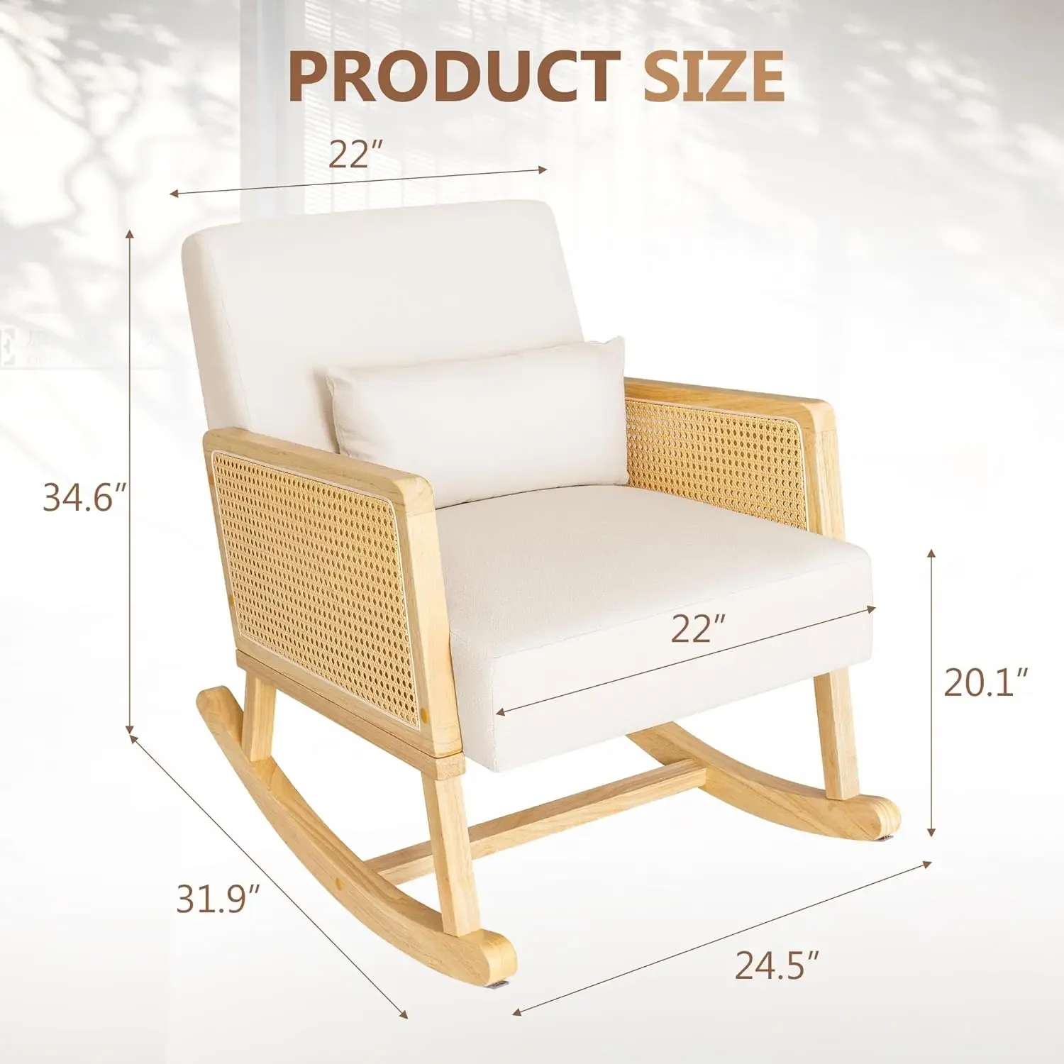 Mecedora de madera maciza para Patio, asiento para muebles de mimbre, desmontable y lavable