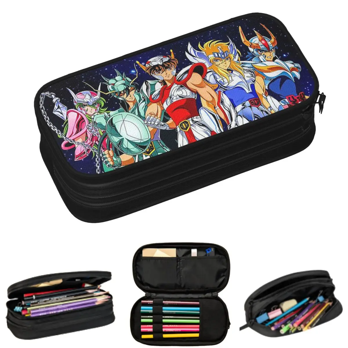 

12 Gold Anime Knights Of The Zodiac Saint Seiya Pencil Cases for Students Gifts Pen Box Pencil Bag Large Capacity Pencil Pouch
