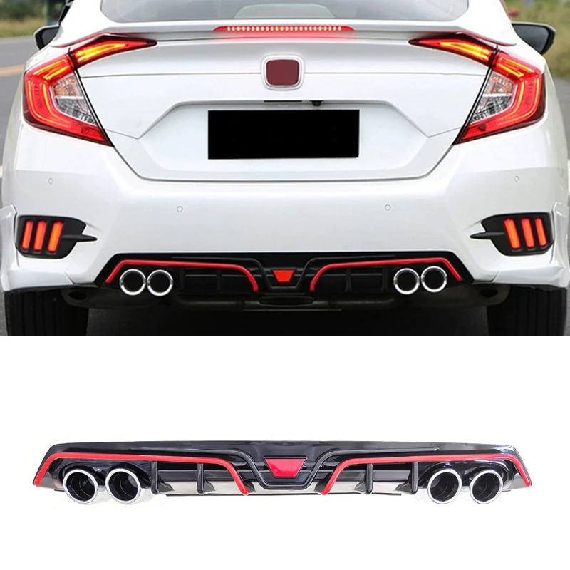 

For Honda Civic Sedan ABS Rear Bumper Diffuser Lip Splitter Tail Throat Exhaust Refit Accessory Body Kit 2016-2020 Year