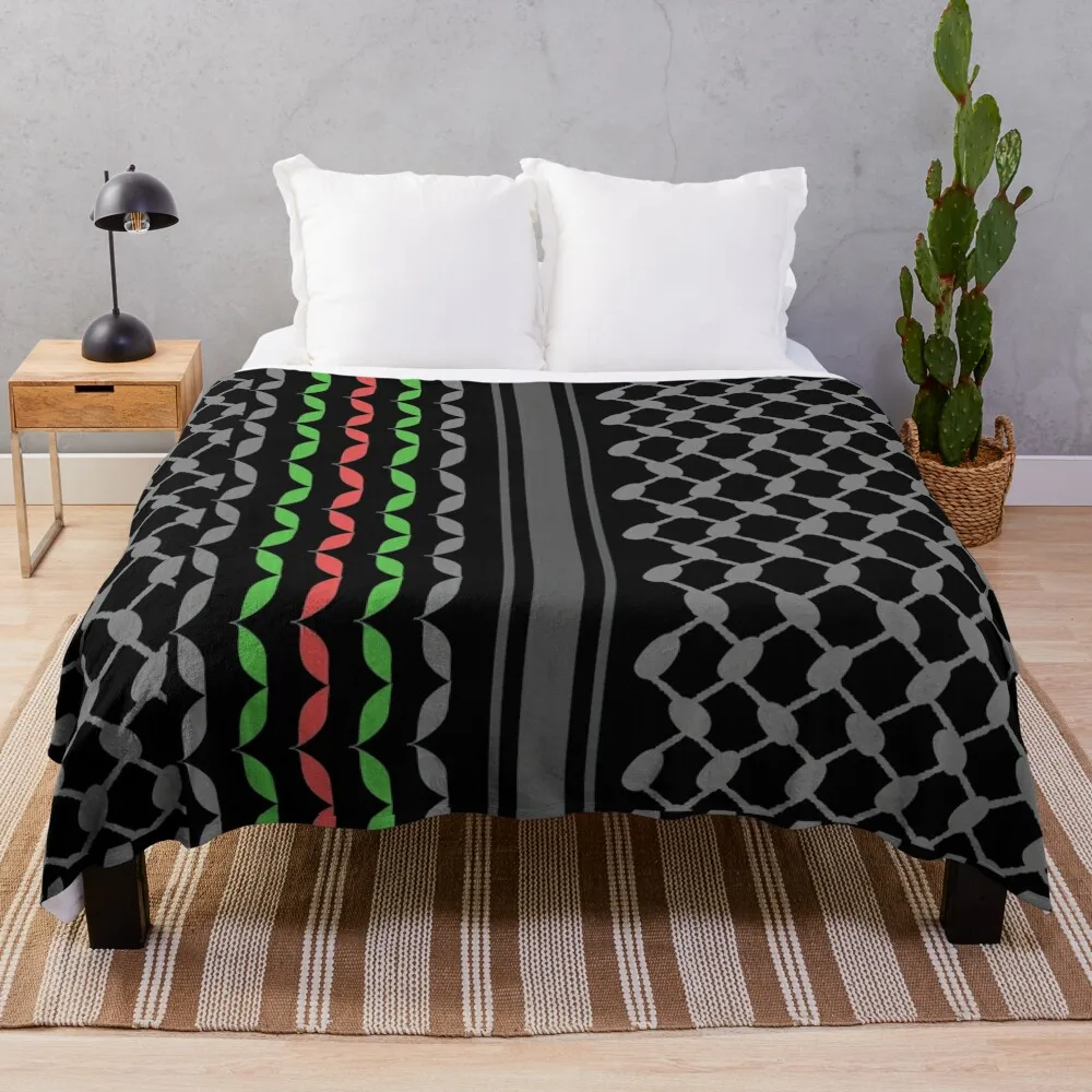 Multi Colors Keffiyeh in Black Throw Blanket Soft Beds Shaggy Hairys Thins Blankets