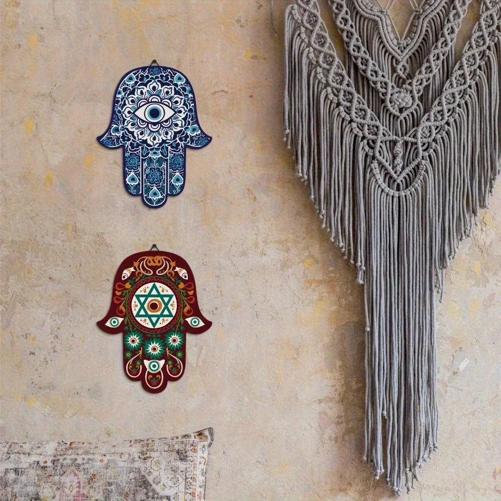 CIFBUY Iron Art 2D Flat Printed Metal Hamsa Hand Evil Eye Cutout Wall Hanging Floral Star Of David Ethnic Indoor Home Decor Sign