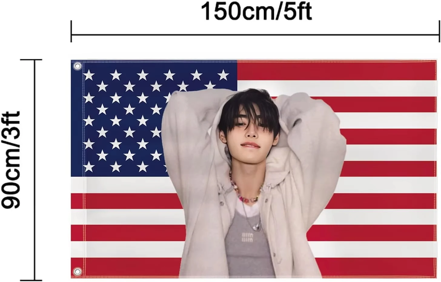 Sunghoon Flag K-pop Idol Tapestry With 2 Brass Grommets Vivid Color American Flag 100D Polyester For Bedroom