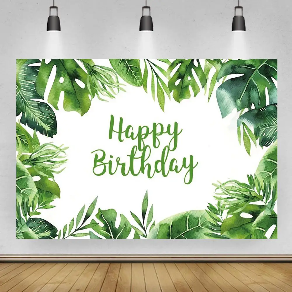 

Green Leaves Jungle Forest Happy Birthday Backdrops Party Decor Newborn Baby Shower Cake Table Customize Photo Background