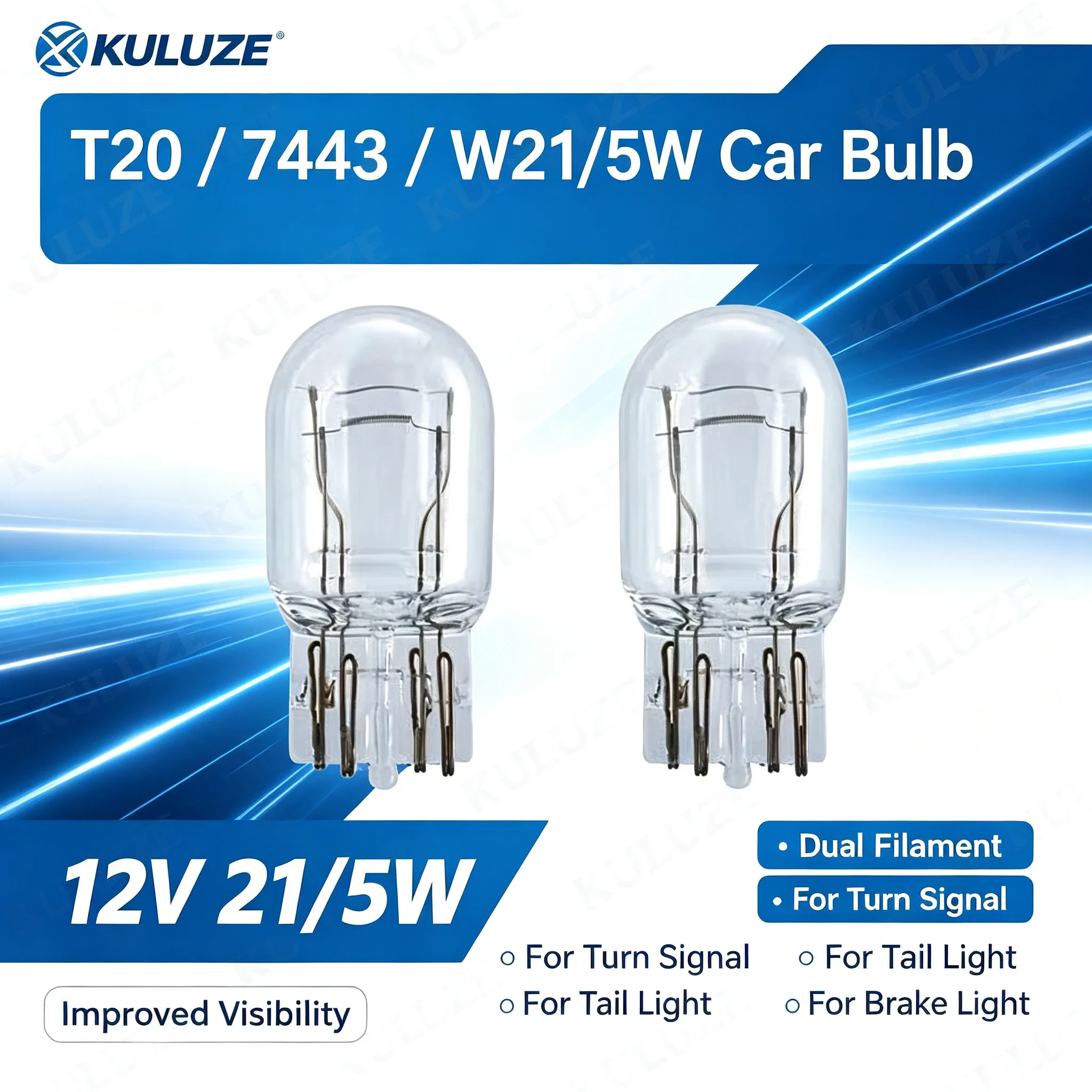 2 Pcs Halogen Bulb Set 7440 7443 T20 W21/5W W21W for Automotive Brake Running Lights And Turn Signals Vehicle Lamp Upgrade