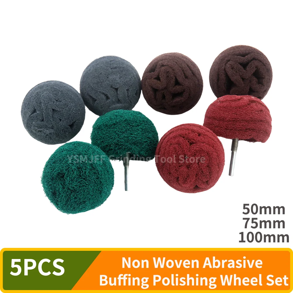 5Pcs Non Woven Abrasive Buffing Polishing Wheel Set 1/4