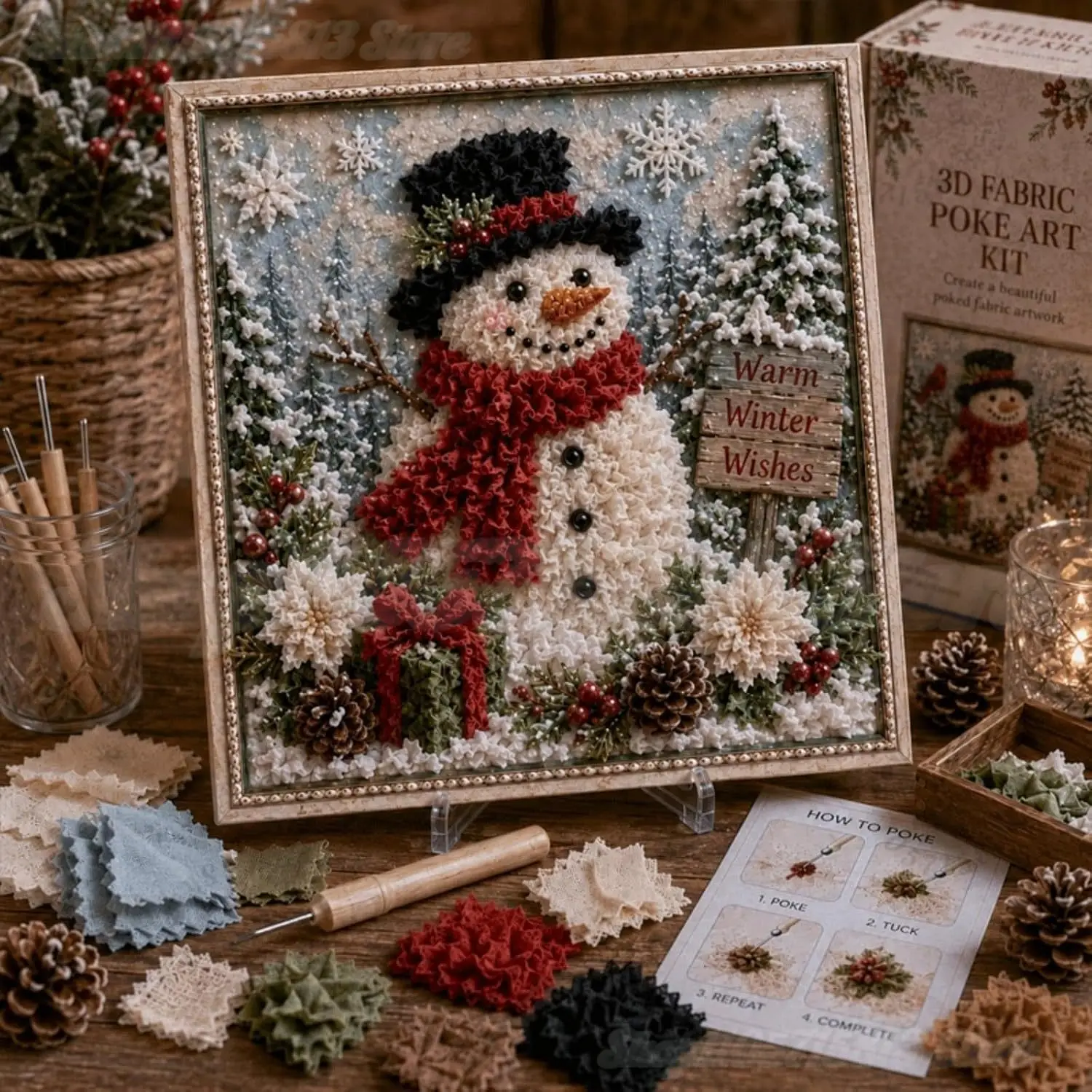 3D Christmas Fabric Poke Art Kit, DIY Christmas Craft Kit for Adults & Beginner, Handmade Fabric Poke Art Kit,Holiday Home Decor image 3