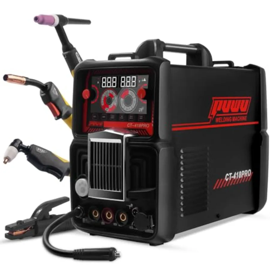 

Plasma Cutter Welder Combo Gas MIG/Gasless MIG/HF TIG/Stick/CUT 5 in 1 Aluminum Welding Machine with 110V/220V Dual Voltage Mul