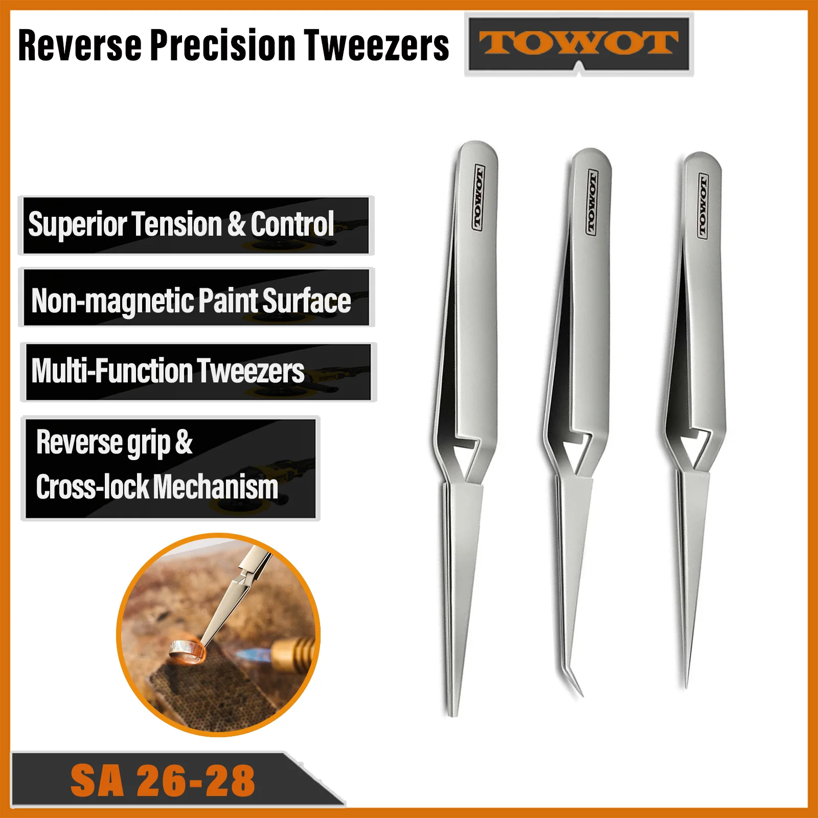 TOWOT Precision Tweezers Reverse Tweezers For Electronic Soldering Precision Reverse Ceramic Tweezers Non-Conductive Heat Resist