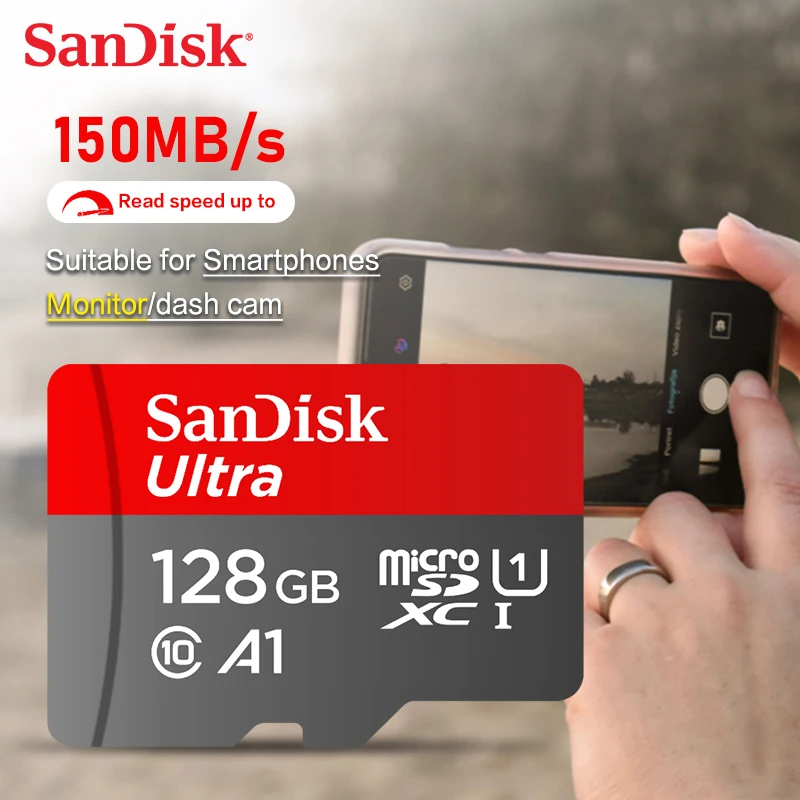 SanDisk Ultra A1 C10 UHS-I Klasse 10 Micro SD TF Flash-Speicherkarte 32GB 64GB 128GB 256GB 512GB 1TB 140MB/s MiniSD-Karte für Smartphones
