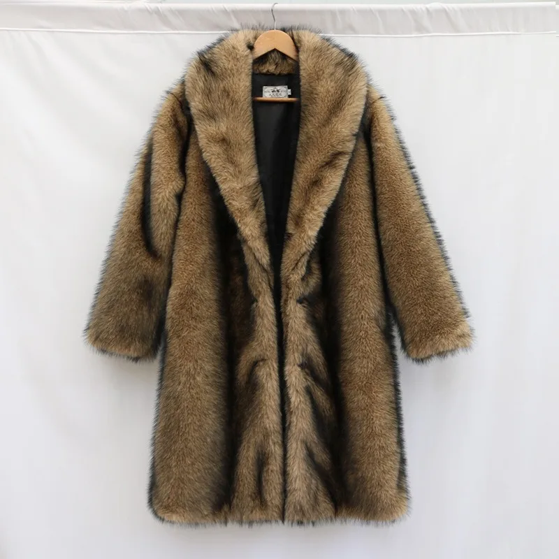 Men Fur Coat Trench Coat New Faux Fox Fur Fake Fur Long Coat Winter Windproof Warm Plus Size Men Jacket Mens Coats Comfort