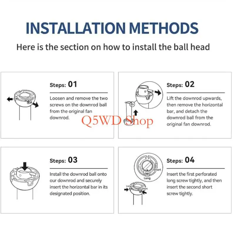 Q5WD Ceiling Fan Downrod Extension Sturdy Construction Ceiling Fan Downrod Extension