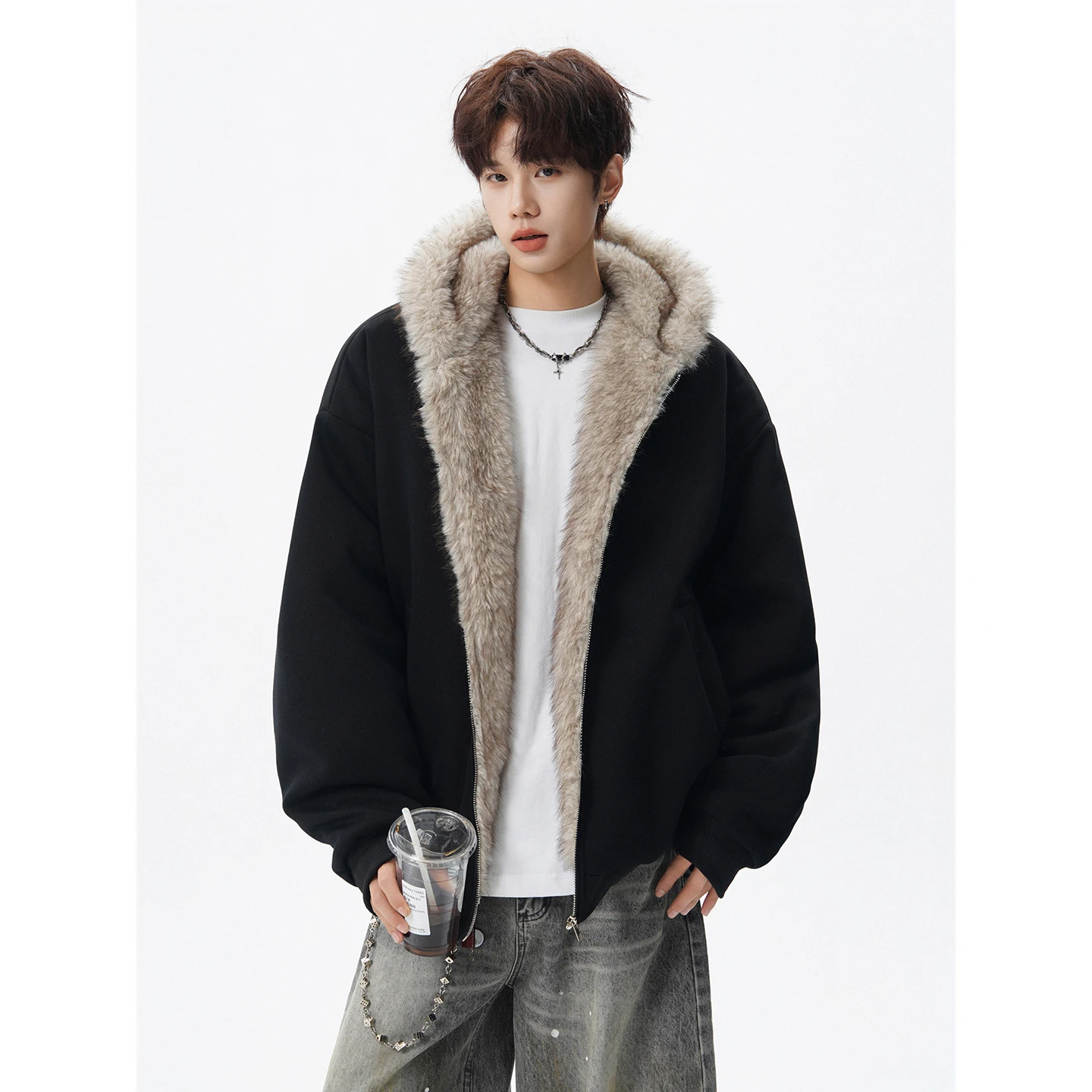 Parkas con capucha de piel de invierno de lana, abrigos para hombre, chaqueta a prueba de viento, ropa de abrigo gruesa para mantener el calor al aire libre