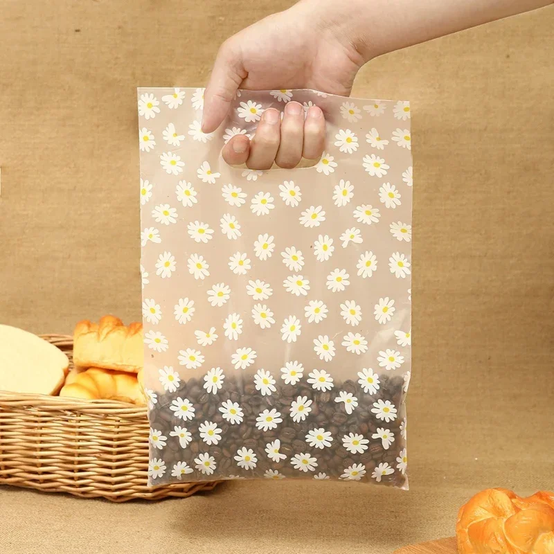 50/100Pcs Daisy Style Plastic Gift Bags With Handle, Shopping Bag Tote Bags Perfect for Mother's Day Wedding Birthday Holidays