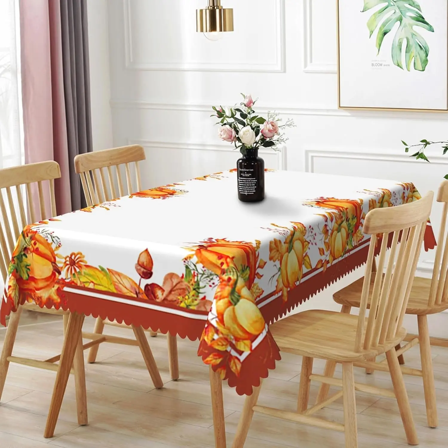 Fall Orange Pumpkin Tablecloth for Table Decor Washable Autumn Harvest Maple Leaves Table Cloth Thanksgiving Wedding Party Decor