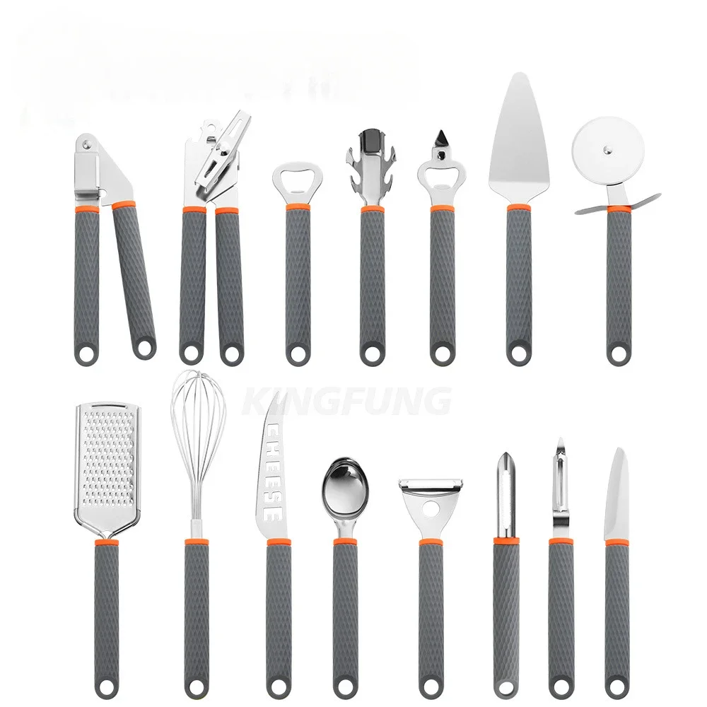 Kitchen small tool set-a Scaper, ice cream spoon, bottle opening, pizza cutter, stainless steel Eg rain