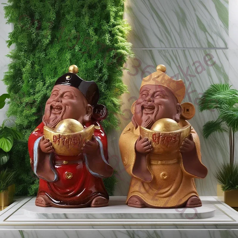 Ceramics God Of Wealth Maitreya Buddha Yuanbao Sculptures And Figurines Home Living Room Office Table Decoration And Accessories