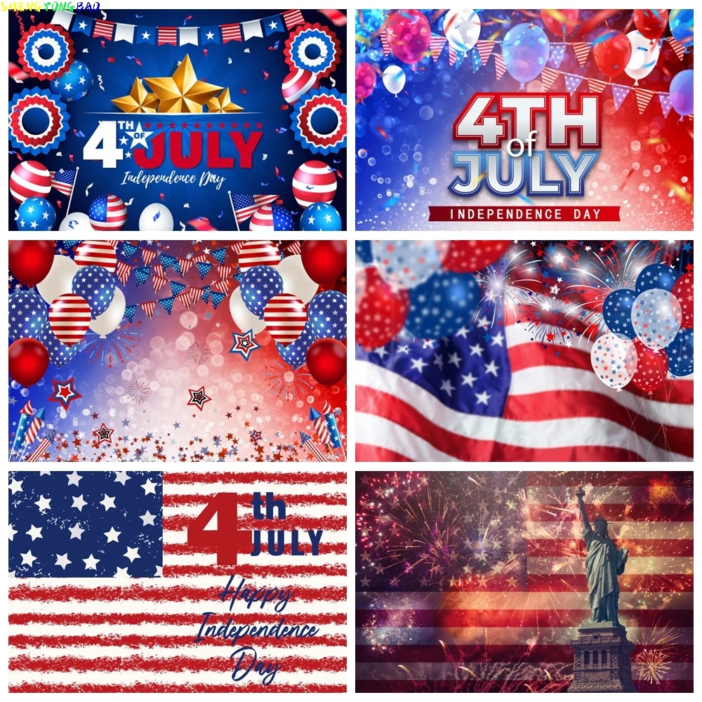 

Happy 4th of July Independence Day Backdrop American Flag Patriotic Veterans National Party Photography Background Photo Studio