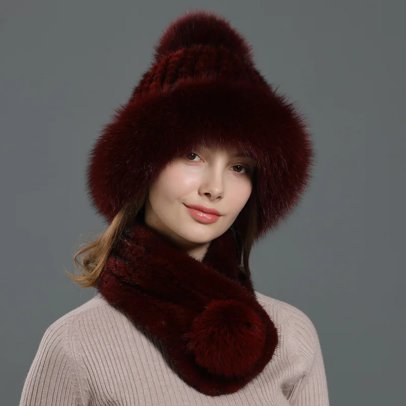 

Mink Hat Children's Winter Cute Fox Fur Ball Hat Women's Warm Mink Scarf Leather Straw Hat Children