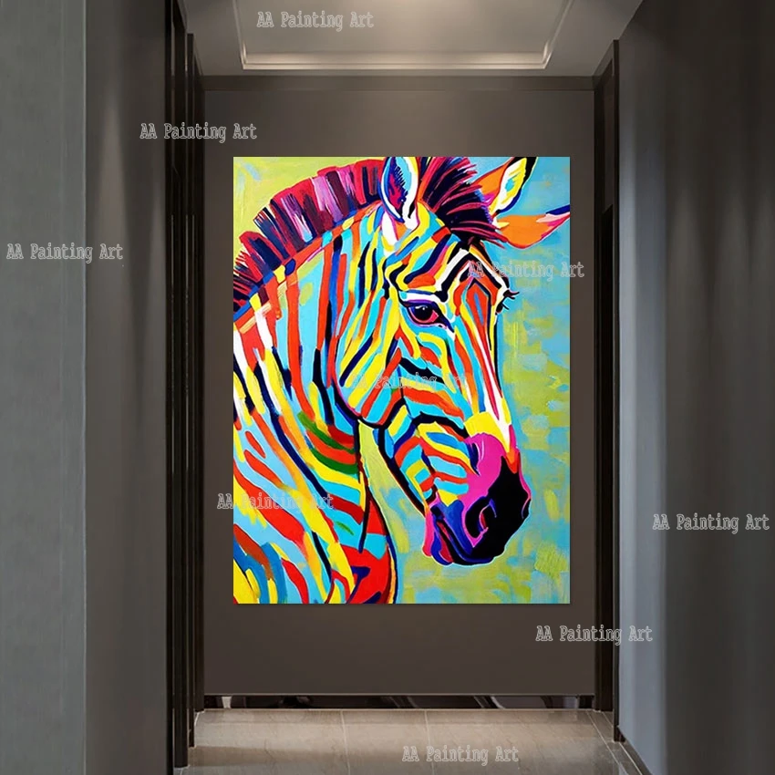 Children Bedroom Colorful Zebra Cartoon Picture On Canvas Lovely Cute Animal Oil Painting For Bedroom Decoration Art Set