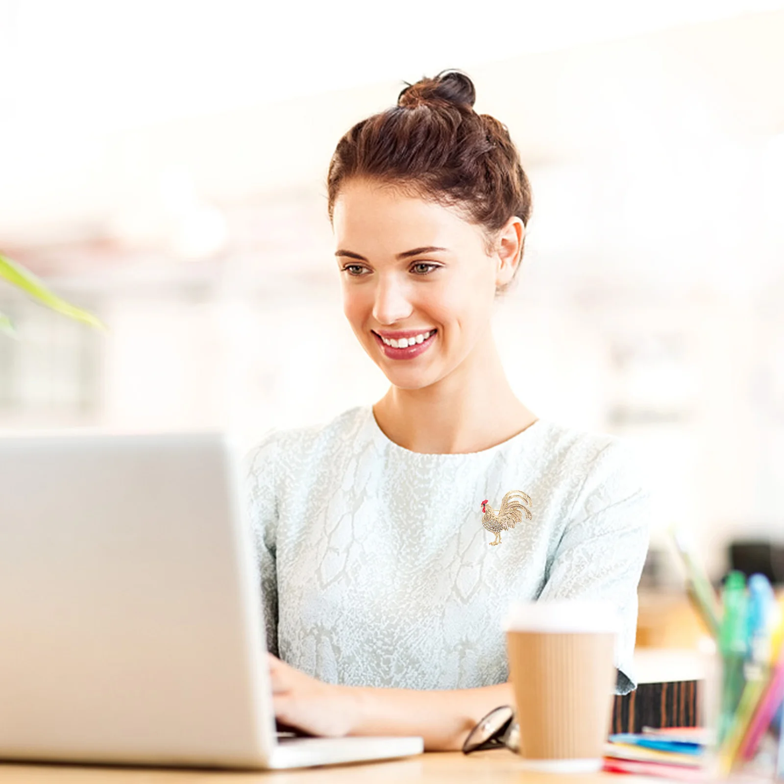 Gold Brooch for Clothes Women Chicken Pin Rhinestone Animal Cute Bulk Brooches