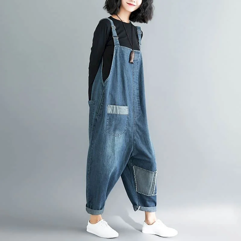 Denim Jumpsuits Casual Straight Cropped Pants Korean Fashion Solid Vintage Emaciated Rompers One Piece Outfits Women Clothing