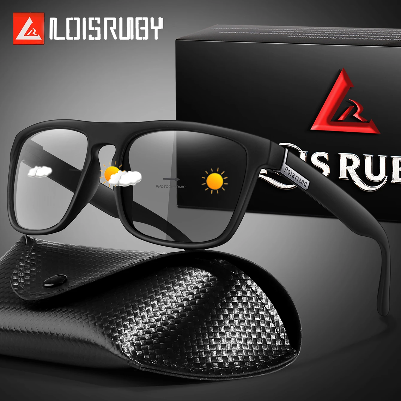 Herren Mode Photochrome Farbwechselnde Radsport-Sonnenbrille Nachtsicht Autofahrer-Brille Motocross-Brille mit Etui