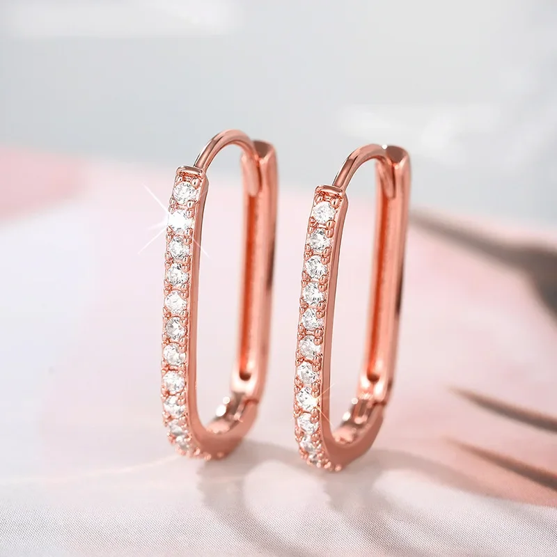 2026 New European Minimalist and Extremely Simple Gold Silver Rose Gold Ear Buckle Women's Micro Inlaid Zircon Fashion Jewelry