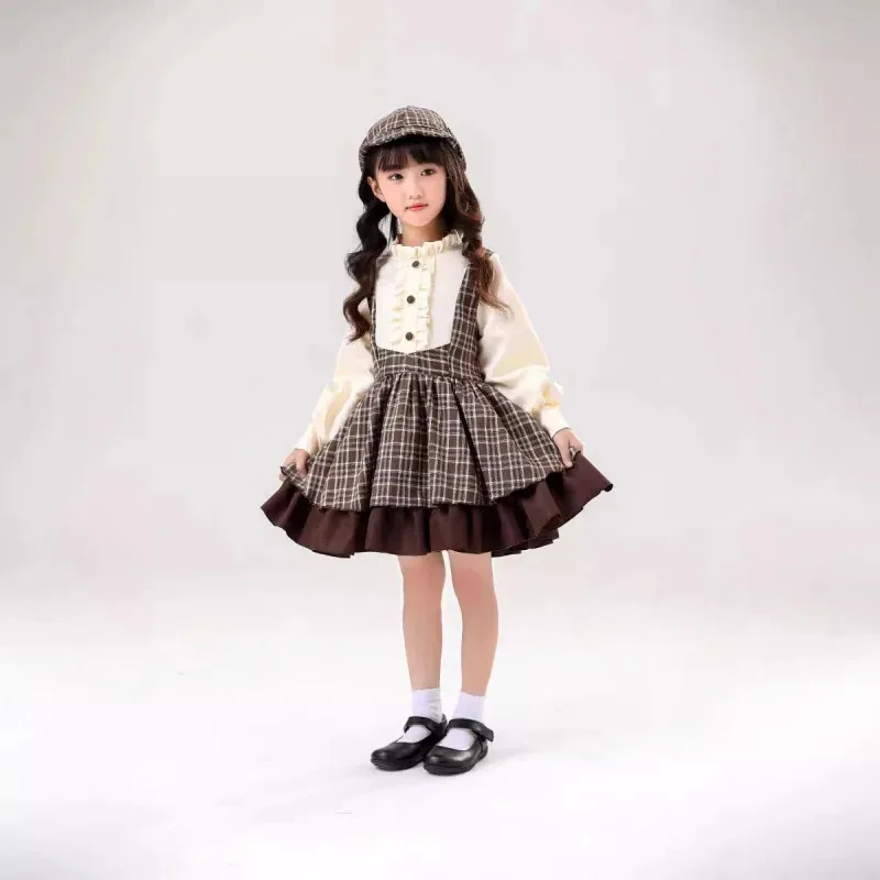 جديد 2025 للكبار والأطفال شيرلوك هولمز أزياء تنكرية لوليتا تنورة على طراز الكلية البريطانية مع شال ☆ ★ ☆ ★ qq