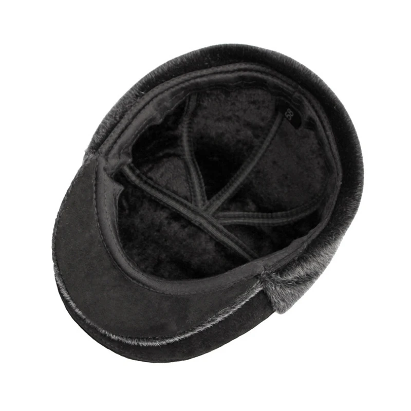 Winter Men's Cap Plush Thicken Berets Hat With Ear flap Duckbill Newsboy Middle Aged Elderly Herringbone Flat Peaked Hat Male - Image 5