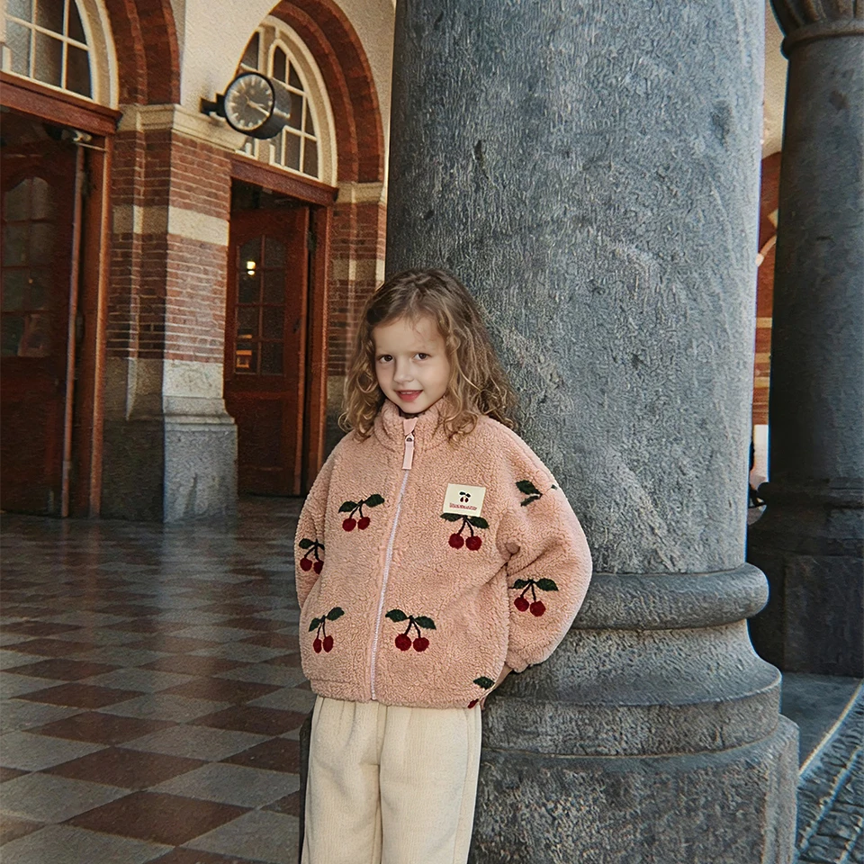 2026 KS Autumn Winter Baby Girls Boys Lambswool Jackets Boys Embroidery Cartoon Outerwear Kids Clothes Children's Coats 1-9Yrs