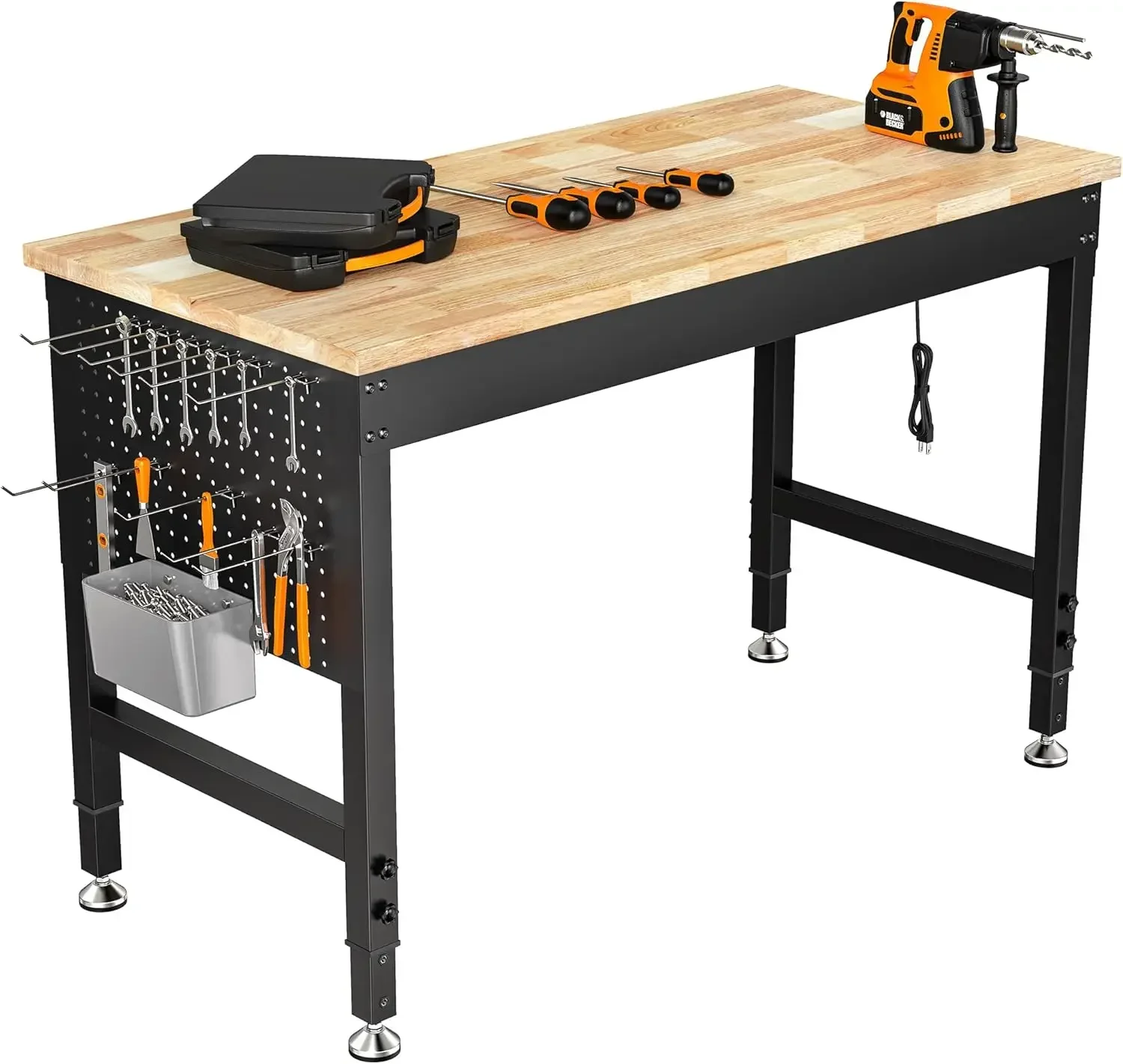 [Limited Time Offer, Clearance!]48" Adjustable Heavy Duty Workbench, 2000 LBS Load Capacity Rubber Wood Work Table with Pegboard
