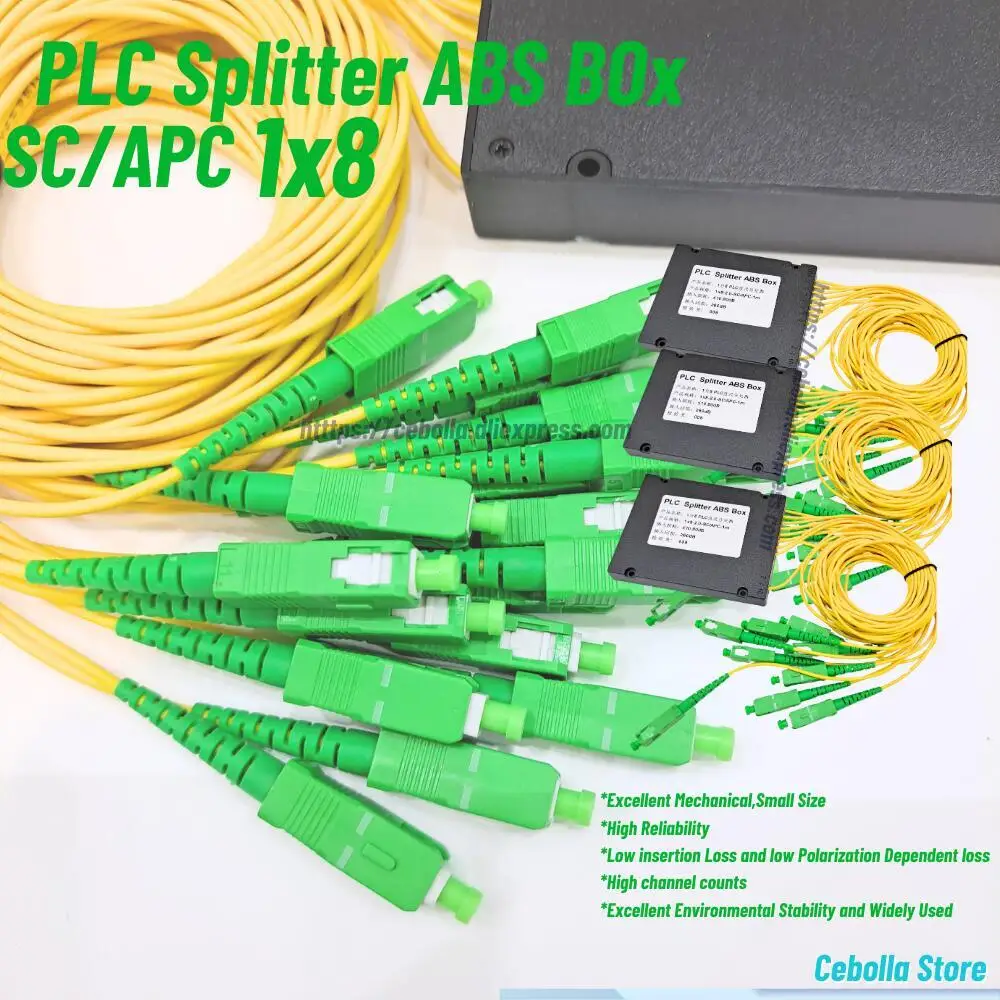 1PC PLC SC APC 1X8 Fiber Optic Splitter Box FTTH 0.9mm Steeltube 1m Connector Cassette plc splitter