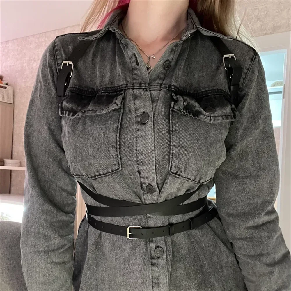 แฟชั่นสายรัดเข็มขัด Harness Corset ชุดชั้นในหนัง Bondage ชุดชั้นใน Body Harness เครื่องรางเสื้อผ้า Gothic Suspenders สําหรับผู้หญิง