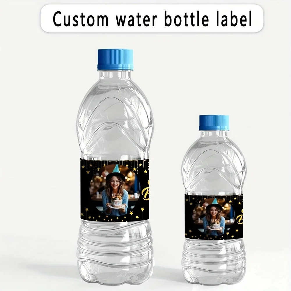 Custom Photo Water Bottle Stickers 30/60/120pcs Happy Birthday Personalized Labels Party Decor Bottle Stickers