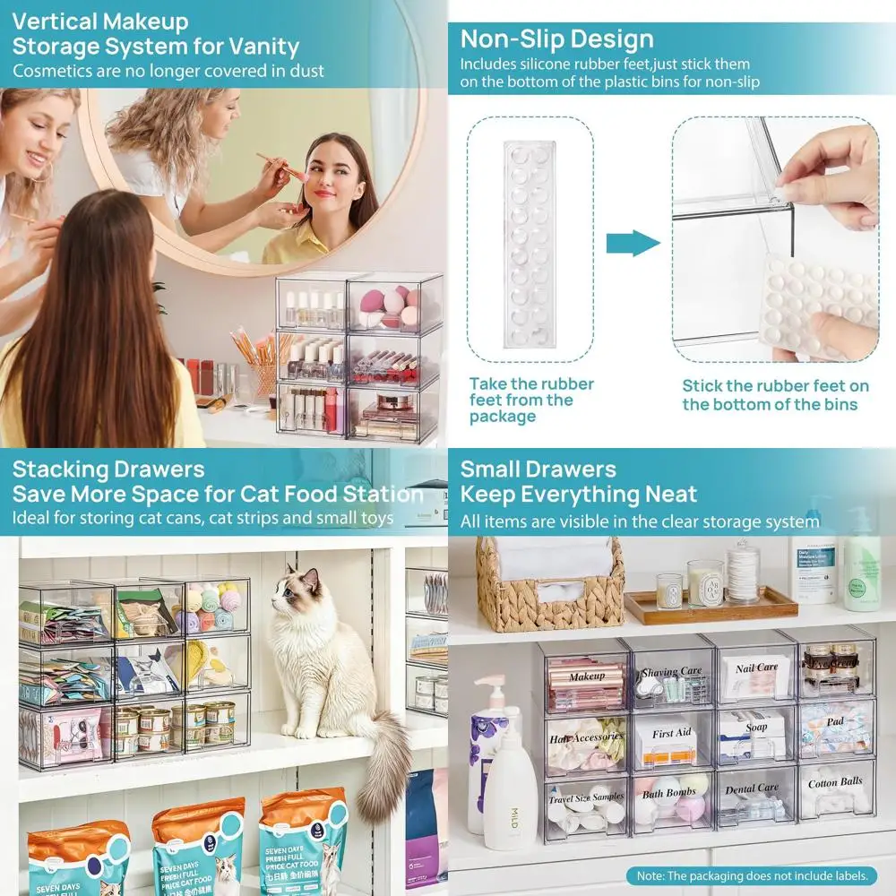 

Clear Acrylic Stackable Drawers for Makeup, Vanity, Kitchen, and Home Organization