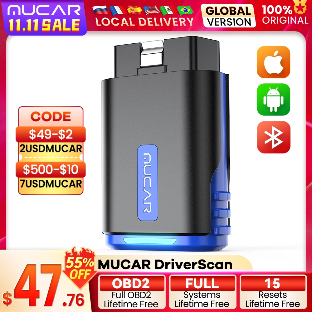 MUCAR DriverScan Auto Diagnostic Tools Obd 2 Scanner Full System Code Reader 15 Resets Bi-directional Active Test Scan Tool