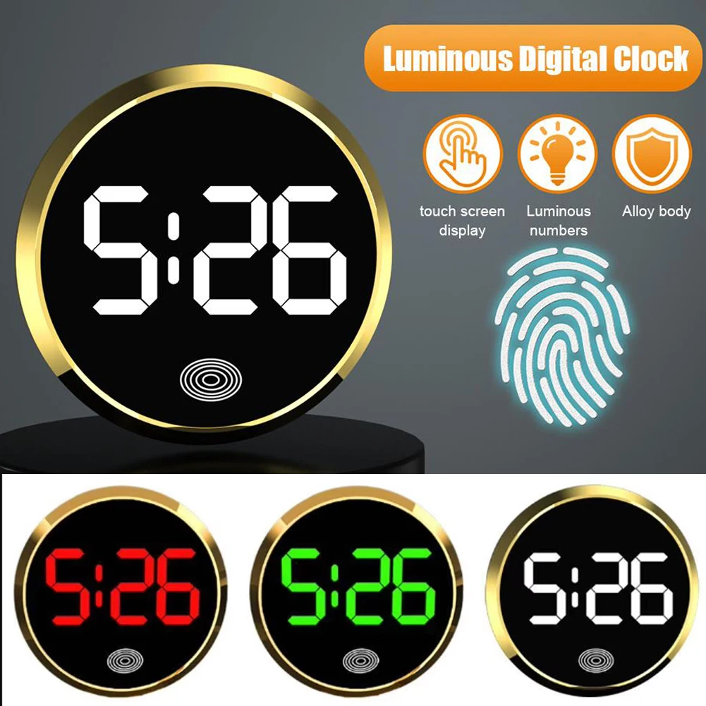 1PC Car Clock Digital Luminous Clocks Touch Type LED Electronic Watch Alloy Quartz Watch Interior Stick-On Car Accessories