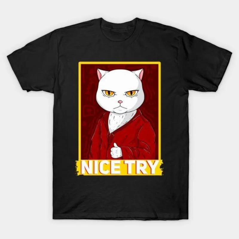 

Funny Cat NICE TRY T-Shirt Meme Graphic Tee for Men Women Boys Girls Cool Streetwear Summer Casual Loose Fit Tops Outfit