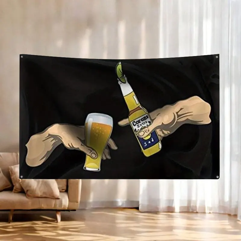 Funny Beer Pub Decoration Tapestry Bar Art Home Decor Corona Beer Mug Gift for Pub Tavern Party Flag Poster 60x90cm