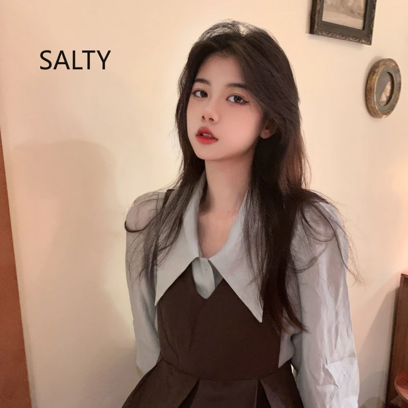 Set di abiti da donna Colletto per bambola francese 2025 Nuovo abito a pieghe a vita alta + camicia Set da due pezzi femminile