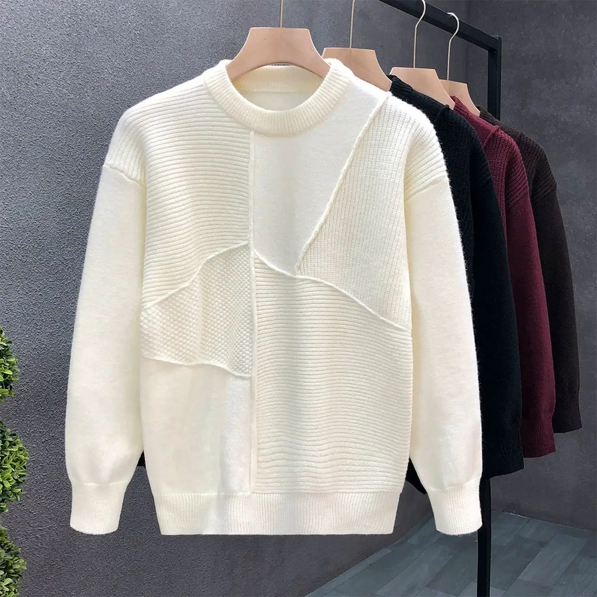 

2025 Winter Men Knit Patchwork Sweater Men Streetwear Retro Sweater Men Korean Popular Clothes Male Leisure O Neck Pullover